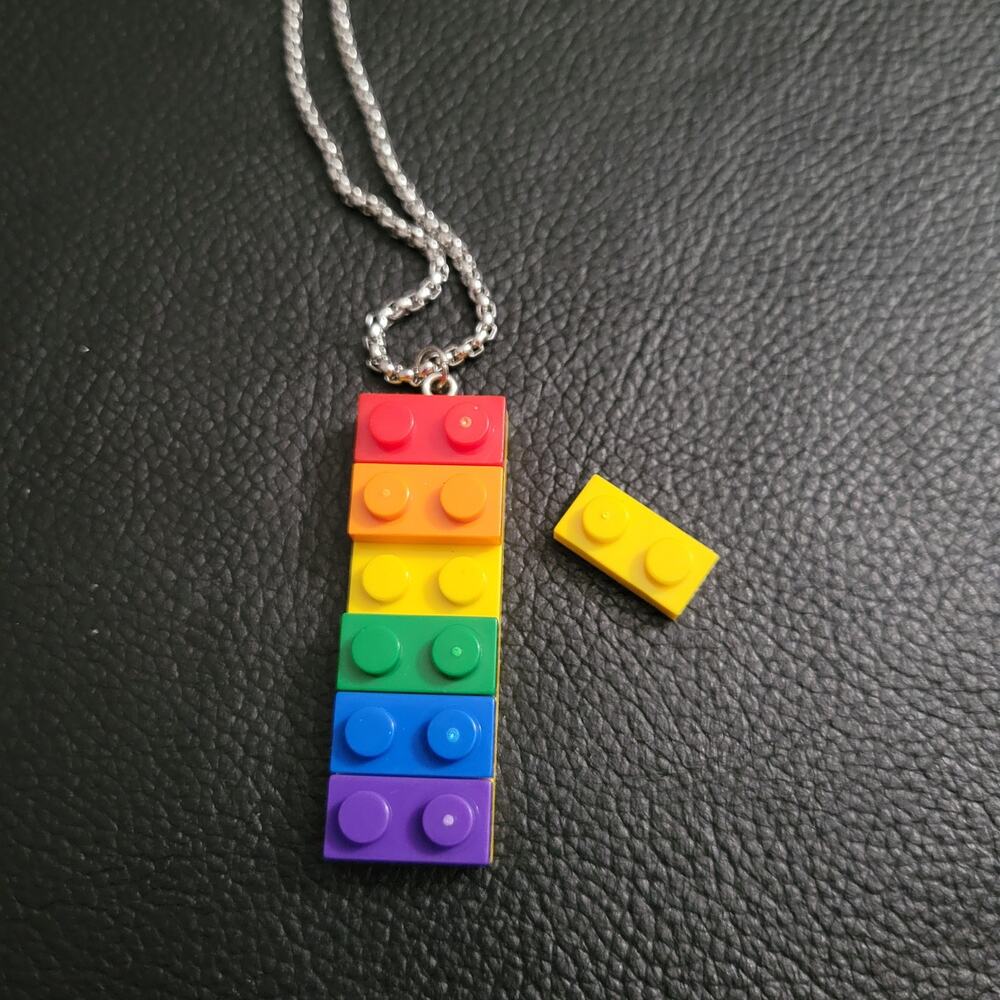 Working lego brick style rainbow pride necklace